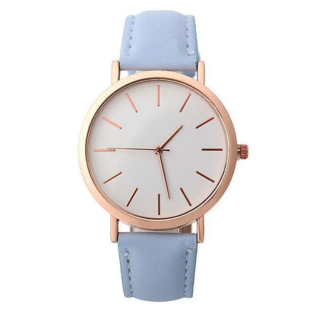 Woman Fashion Casual Alloy Leather Band Analog